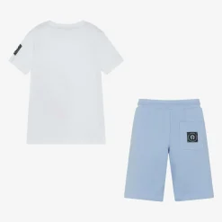AIGNER Boys White & Blue Cotton Shorts Set Outlet