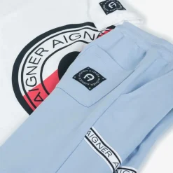 AIGNER Boys White & Blue Cotton Shorts Set Outlet