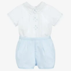 Sarah Louise Boys White & Blue Shorts Set Clearance