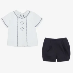 Sarah Louise Boys White & Blue Shorts Set Online