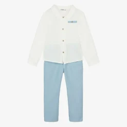 Babidu Boys White & Blue Trouser Set Sale