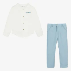 Babidu Boys White & Blue Trouser Set Sale