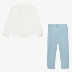 Babidu Boys White & Blue Trouser Set Sale