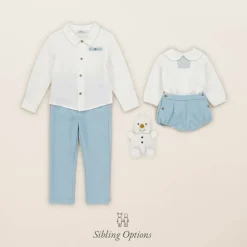 Babidu Boys White & Blue Trouser Set Sale