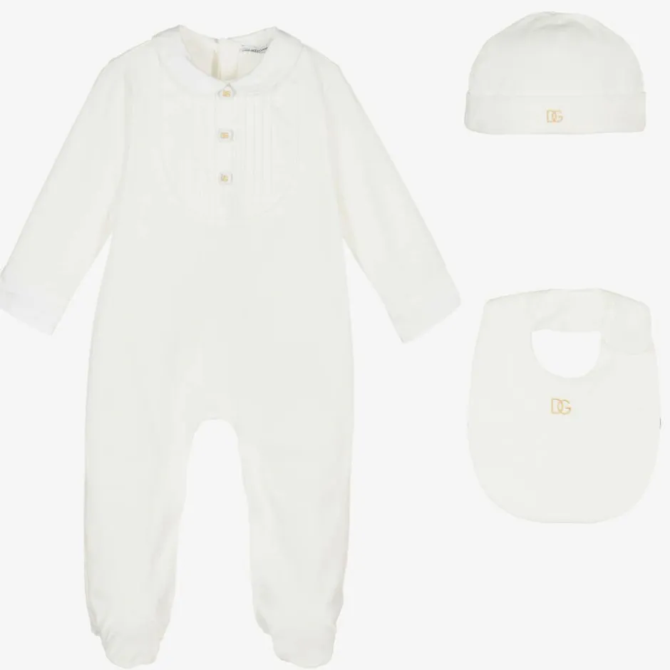Dolce amp; Gabbana Boys White & Gold Cotton Babysuit Gift Set