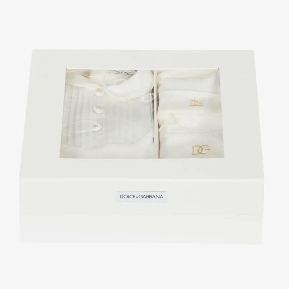 Dolce amp; Gabbana Boys White & Gold Cotton Babysuit Gift Set