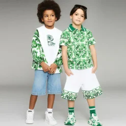 Dolce amp; Gabbana Boys White & Green Majolica Shorts Best