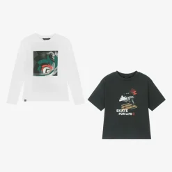 Mayoral Nukutavake Boys White & Grey Cotton Tops (2 Pack) Hot