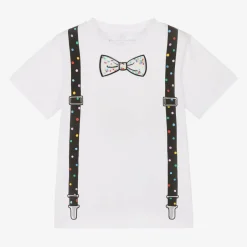 Stella McCartney Kids Boys White Braces Print Cotton T-Shirt Clearance