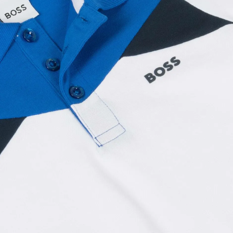 BOSS Boys White Colour Block Cotton Polo Shirt Online
