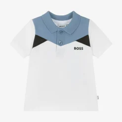 BOSS Boys White Colourblock Cotton Polo Shirt Discount