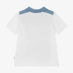 BOSS Boys White Colourblock Cotton Polo Shirt Discount