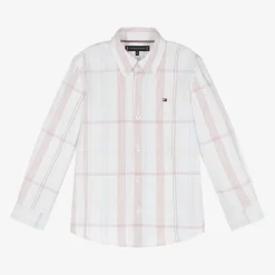 Tommy Hilfiger Boys White Cotton Checked Shirt Sale