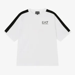 EA7 Emporio Armani Boys White Cotton EA7 Logo T-Shirt Outlet