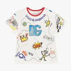 Dolce amp; Gabbana Boys White Cotton Graphic Print T-Shirt