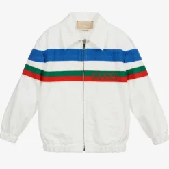Gucci Boys White Cotton Logo Jacket Clearance