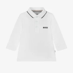BOSS Boys White Cotton Polo Shirt New