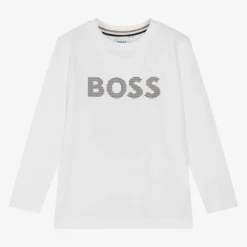 BOSS Boys White Cotton Top Discount