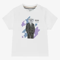 BOSS Boys White Cotton T-Shirt
