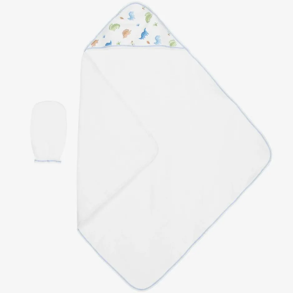 Kissy Kissy Boys White Dino Domain Hooded Towel & Mitt Set Online