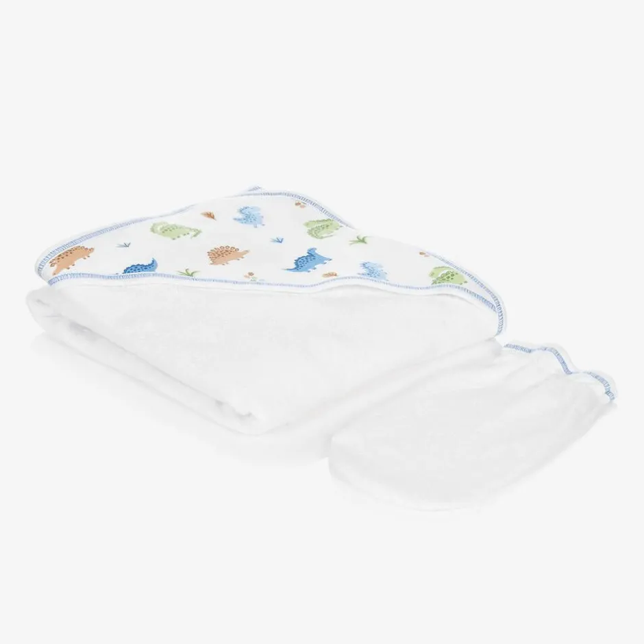 Kissy Kissy Boys White Dino Domain Hooded Towel & Mitt Set Online