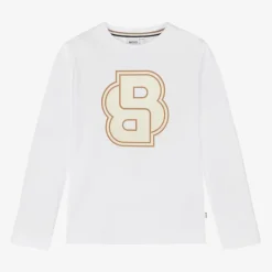 BOSS Boys White Double B Cotton Top Best
