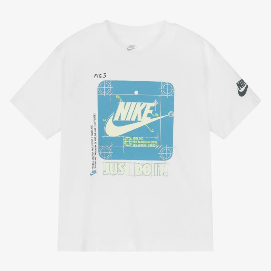 Nike Boys White Graphic Print Cotton T-Shirt