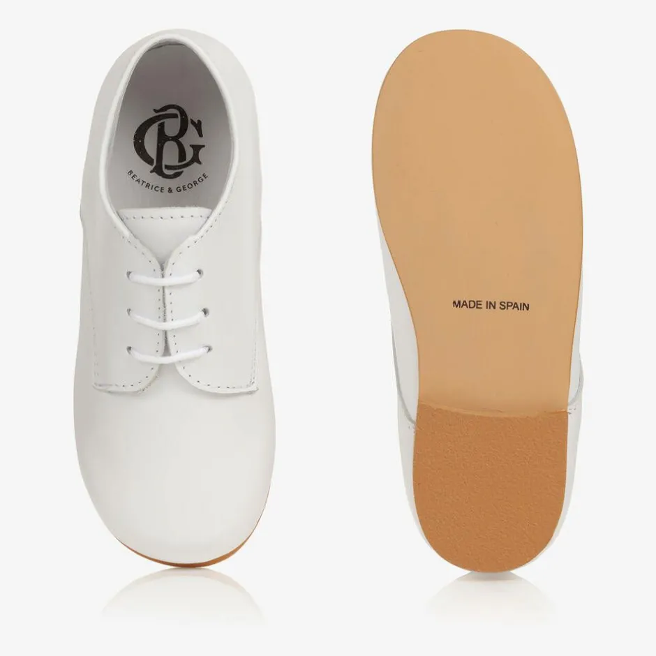 Beatrice amp; George Boys White Lace-Up Leather Shoes Outlet