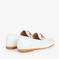 Childrens Classics Boys White Leather Loafers New