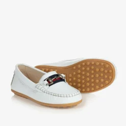 Childrens Classics Boys White Leather Moccasins Clearance