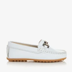Childrens Classics Boys White Leather Moccasins Clearance