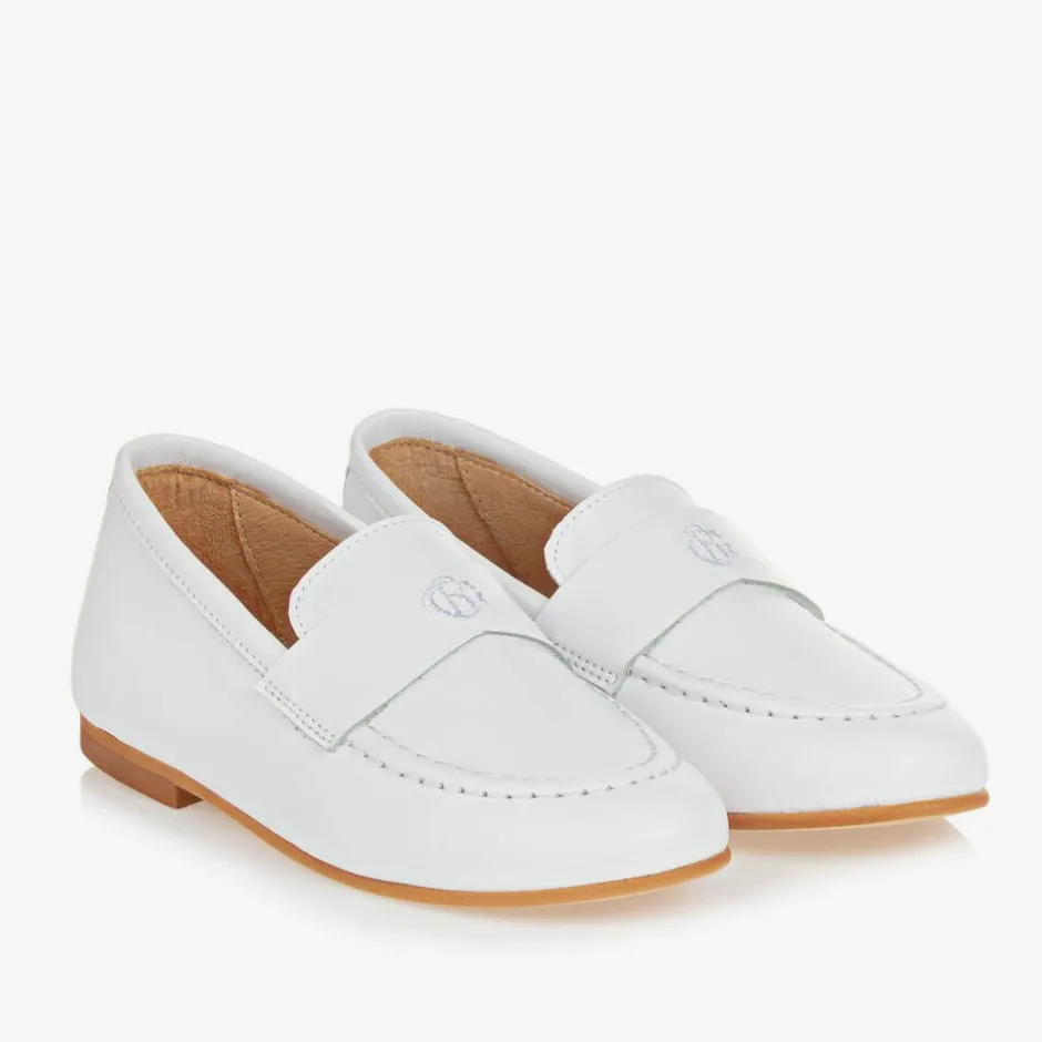 Beatrice amp; George Boys White Leather Monogram Loafers Hot
