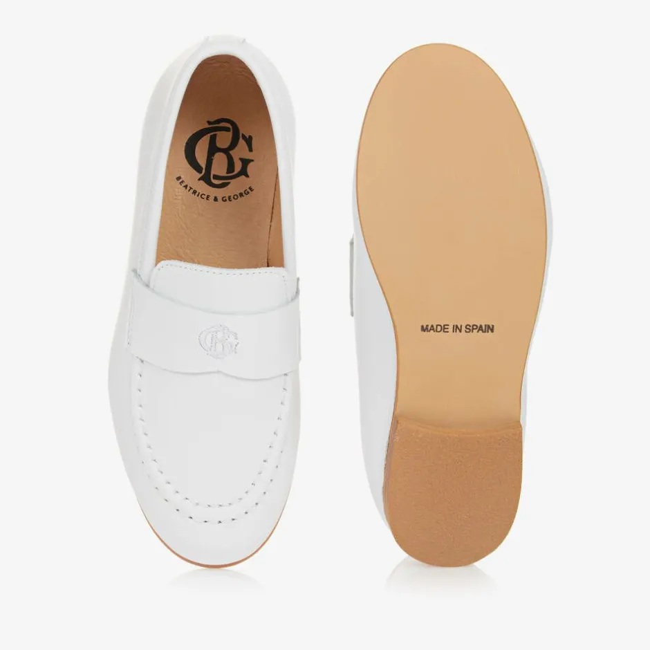 Beatrice amp; George Boys White Leather Monogram Loafers Hot