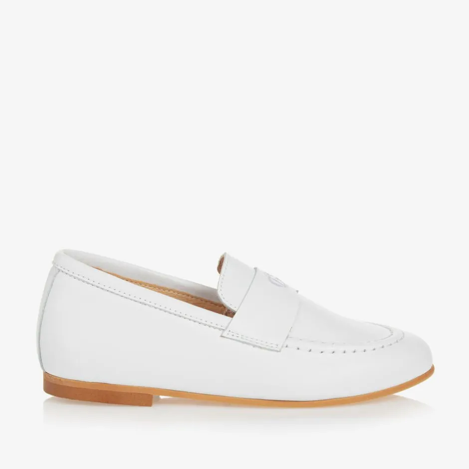 Beatrice amp; George Boys White Leather Monogram Loafers Hot