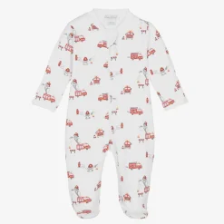 Kissy Kissy Boys White Pima Cotton Firetruck Fun Babygrow Outlet