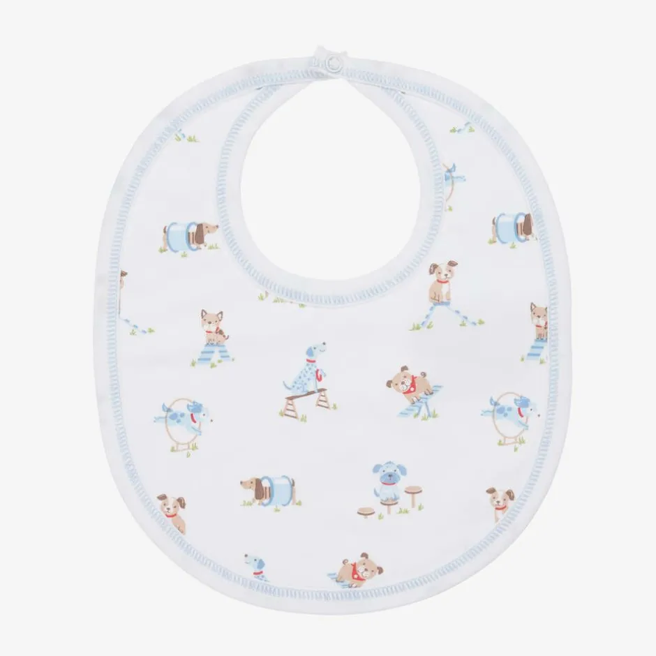 Kissy Kissy Boys White Pima Cotton Playground Pups Bib Outlet