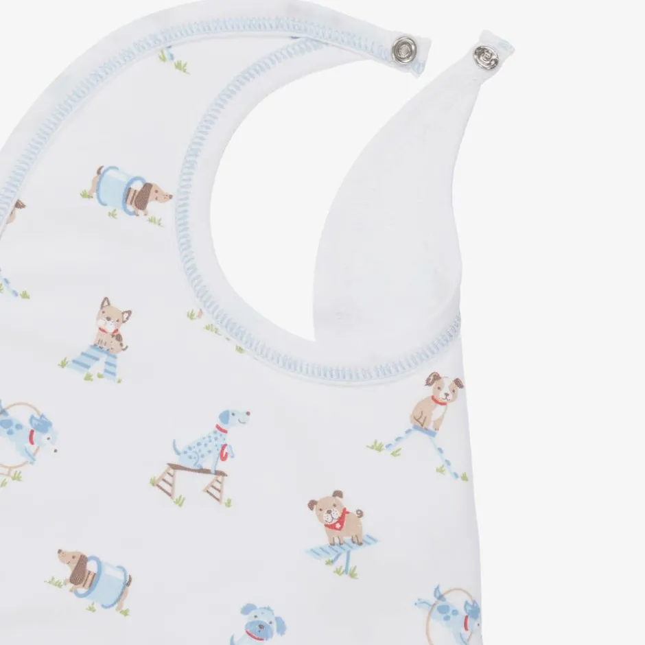 Kissy Kissy Boys White Pima Cotton Playground Pups Bib Outlet
