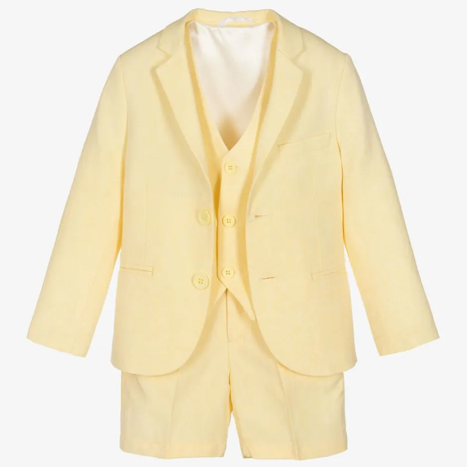 Caramelo Kids Boys Yellow Linen & Cotton Shorts Suit Best