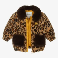 Mini Rodini Brown Leopard Print Faux Fur Jacket New