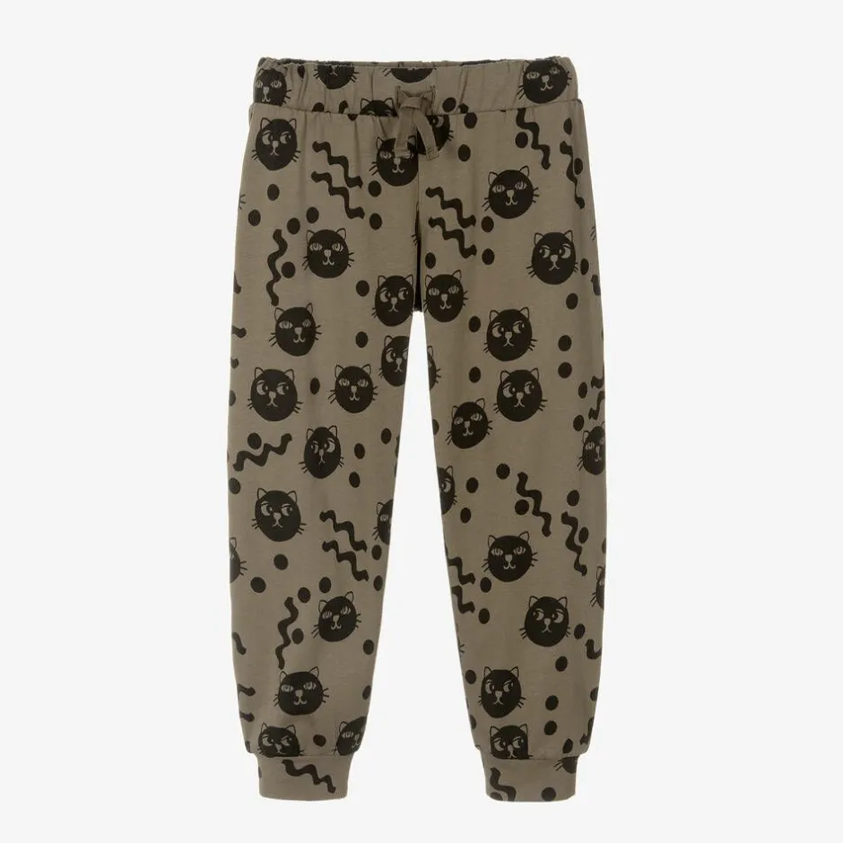 Mini Rodini Brown Organic Cotton Cats Joggers New