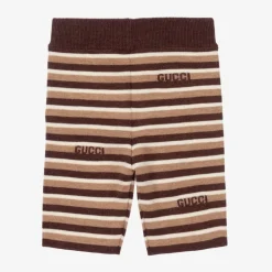 Gucci Brown Stripe Knitted Wool Baby Shorts New