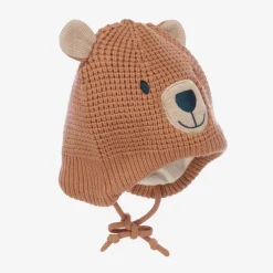 Deux par Deux Brown Viscose Knit Bear Hat Sale