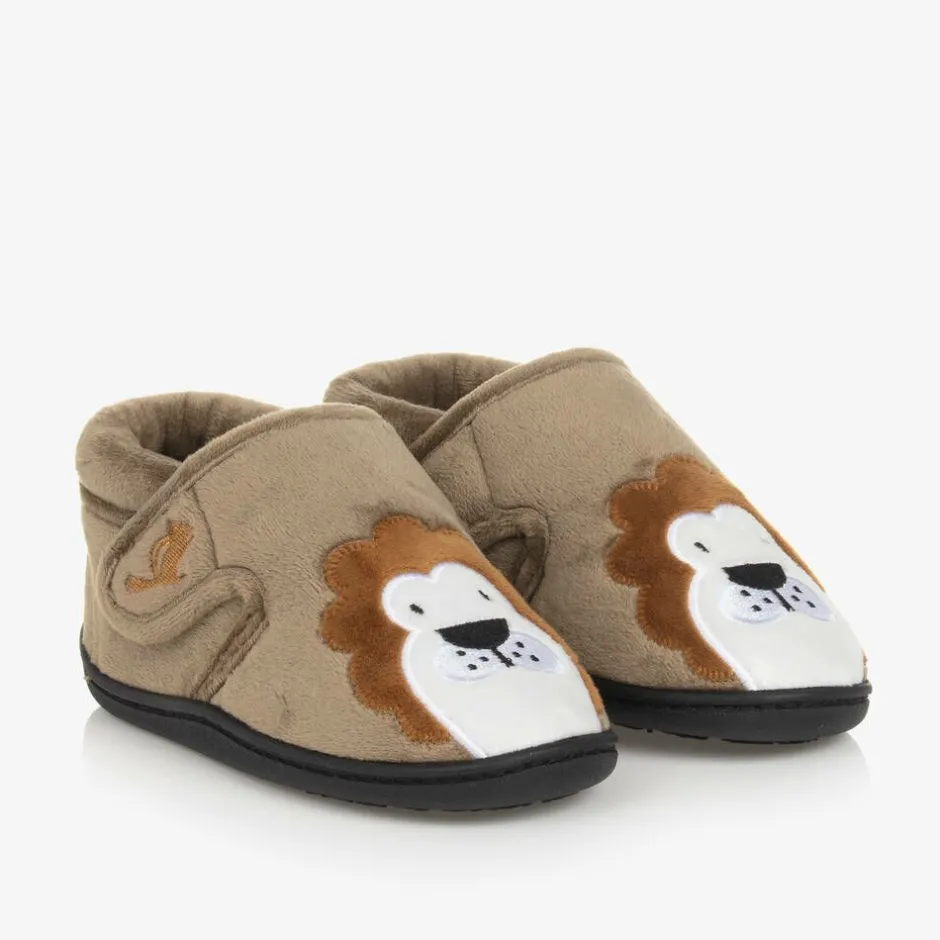 Chipmunks Dark Beige Velcro Lion Slippers Sale