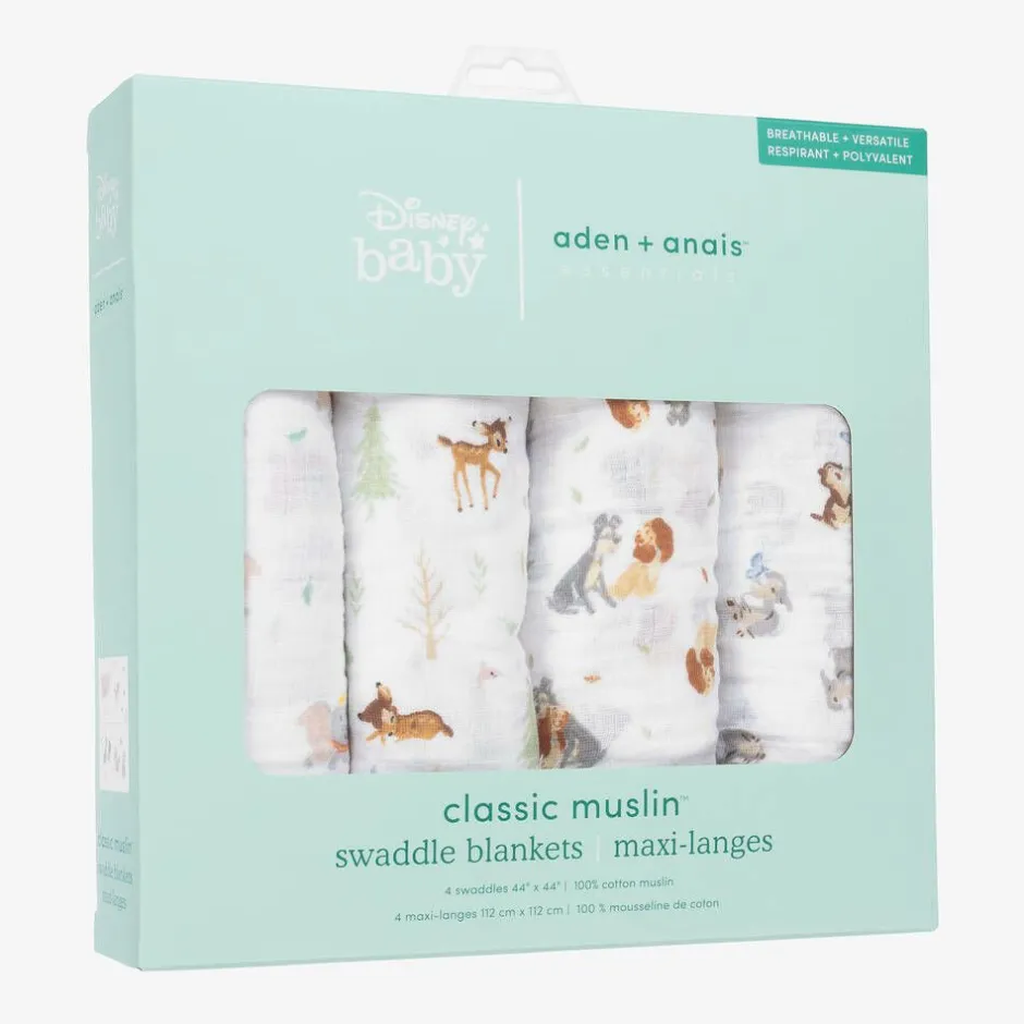 aden + anais Disney White Muslin Swaddles (4 Pack) Online