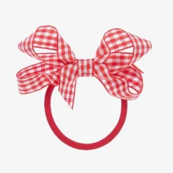 Peach Ribbons Gingham Bow Hair Elastic (7cm)