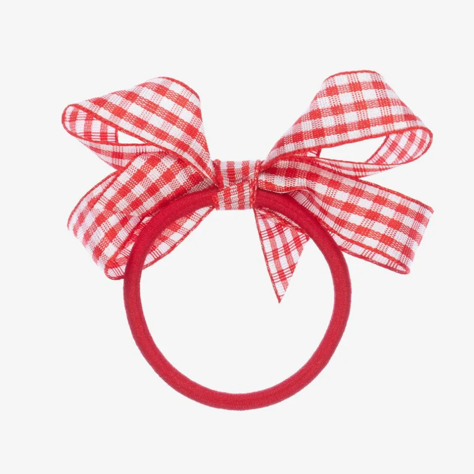 Peach Ribbons Gingham Bow Hair Elastic (7cm)