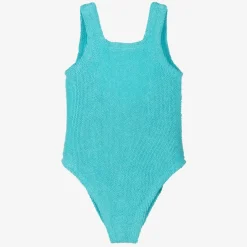Hunza G Girls Blue Crinkle Swimsuit Aqua
