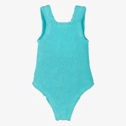 Hunza G Girls Blue Crinkle Swimsuit Aqua Hot