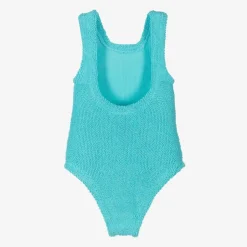 Hunza G Girls Blue Crinkle Swimsuit Aqua Hot