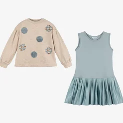 Mayoral Girls Beige & Blue Dress Set
